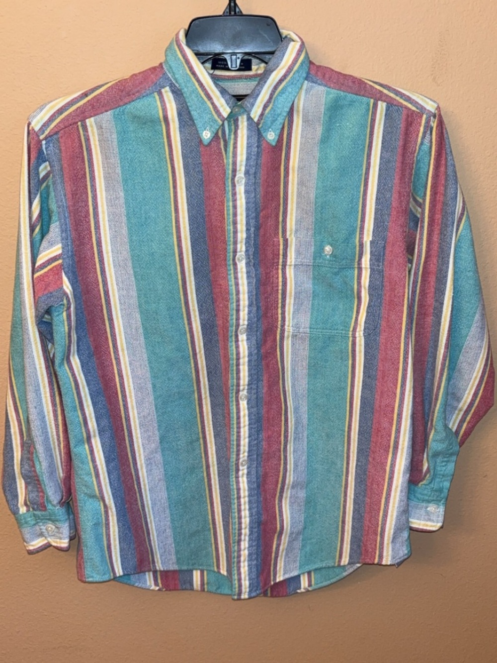 Vintage Dover By Arrow Faded Stripe Long Sleeve Oxford Made In Hong Kong Men's M